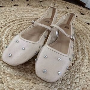Wild Fable Beige Studded Mary Jane Flats